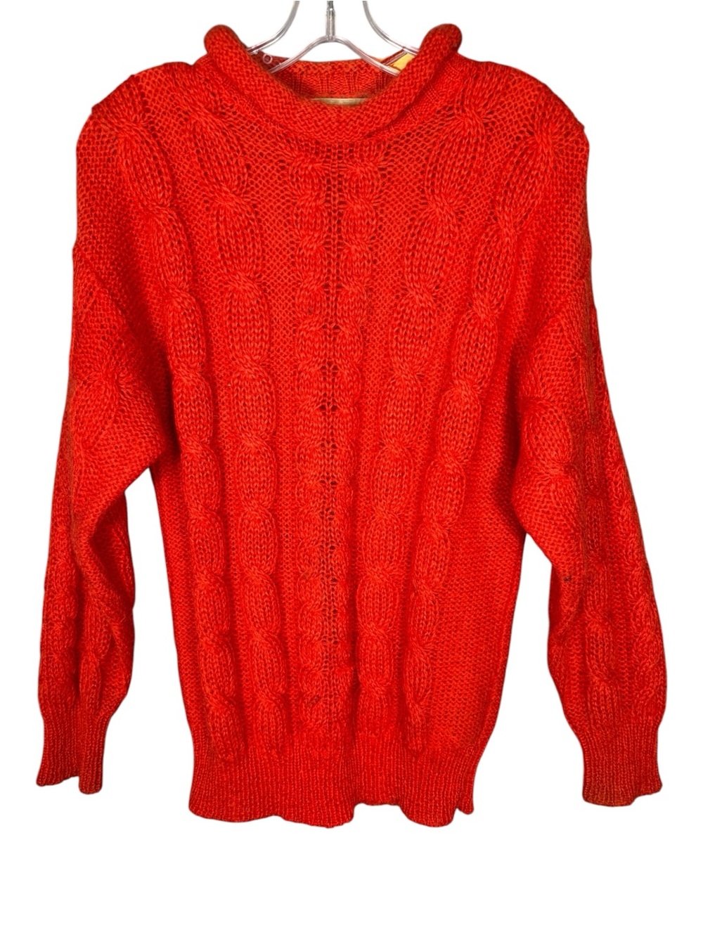 Vintage Orange Red Mohair Blend Cable Knit Sweater M